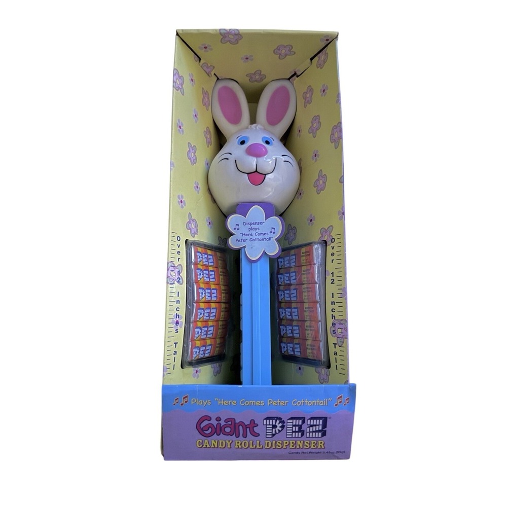 Huge Bunny Pez Dispenser Plays Here Comes Peter Cottontail Music NIB Rabbit Pez